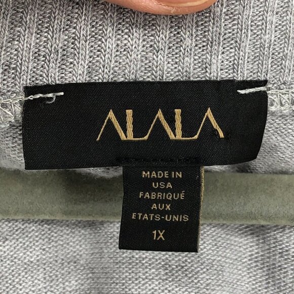 Alala Wander Sweatahirt light grey heathered v-neck Rib trim  side slits 1x - Picture 5 of 16